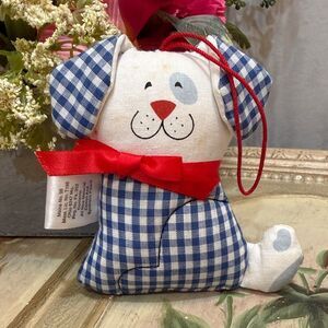 Vintage 1982 Hallmark Gingham Puppy Dog Christmas Ornament